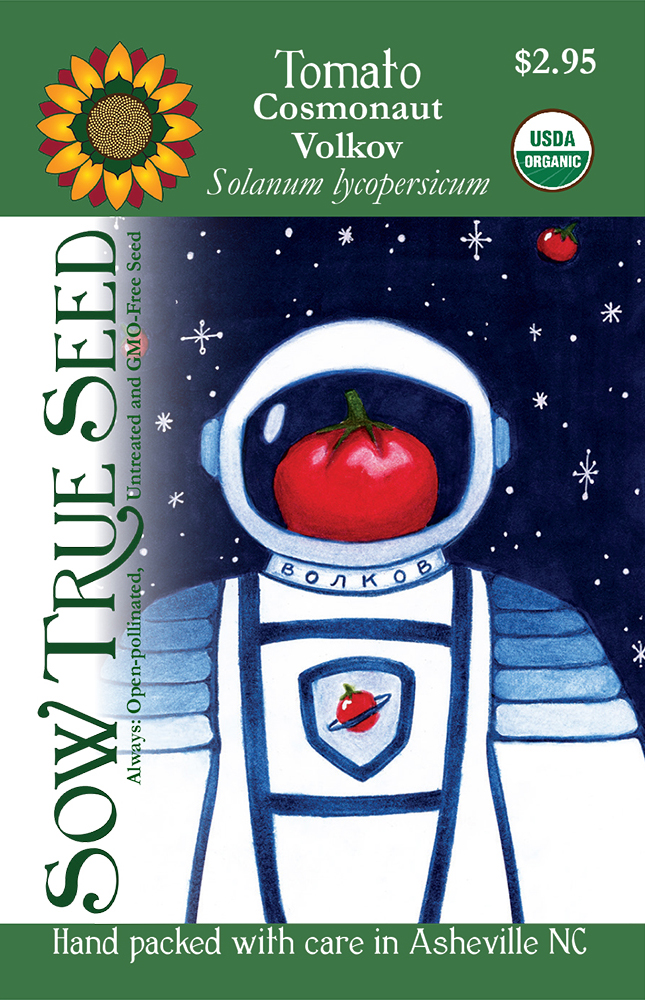 Cosmonaut Volkov Tomato Seed Packet Illustration