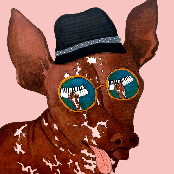 Monk Jazz Dog Portrait