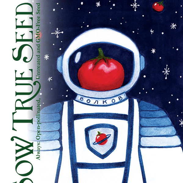 Cosmonaut Volkov tomato seed packet illustration